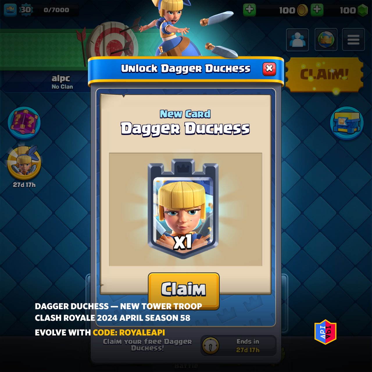 Free Dagger Duchess - Clash Royale April 2024 (Season 58)