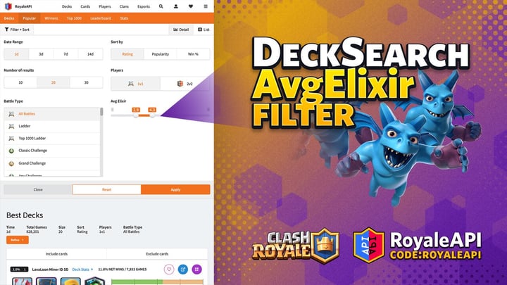Search decks by Average Elixir